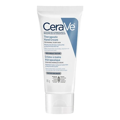 CeraVe crème mains thérapeutique, hydratante pour les peaux sèches, très sèches et craquelées avec acide hyaluronique, niacinamide et céramides, non grasse et sans parfum 85g