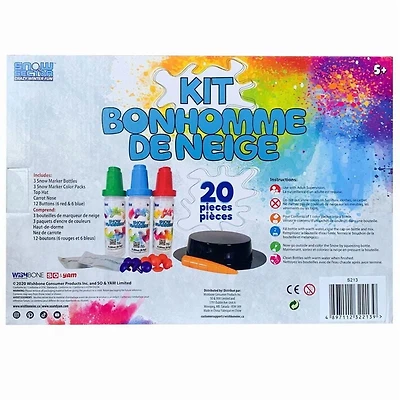 Le kit 'Faites un meilleur Bonhomme de neige' comprend toutes les pièces de l'homme de neige et 3 marqueurs à neige de couleurs différentes