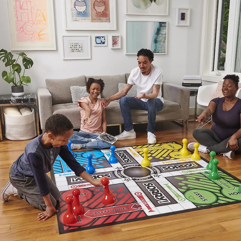 Giant SORRY! Classic Family Board Game Indoor Outdoor Retro Party Activity Summer Toy with Oversized Gameboard, for Adults and Kids Ages 6 and up