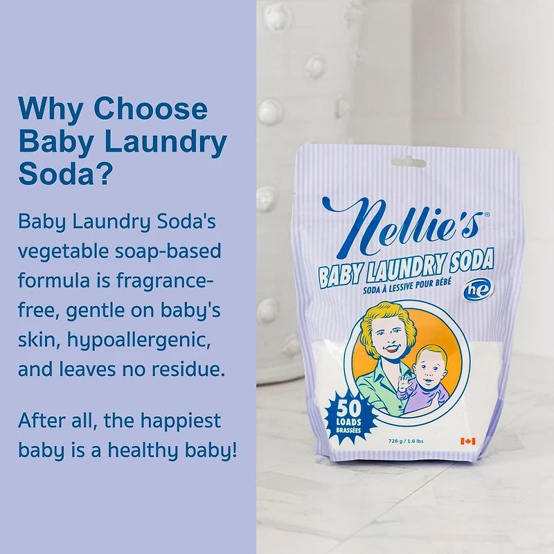 Lessive Nellie's Baby Soda, 50 lavages, 726 g, sans parfum