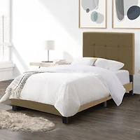 CorLiving Ellery Adult Twin Fabric Upholstered Platform Bed with Tufted Headboard and Slats, Clay Brown