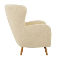 Fauteuil d'appoint à oreilles Gianna en tissu bouclé crème pelucheux