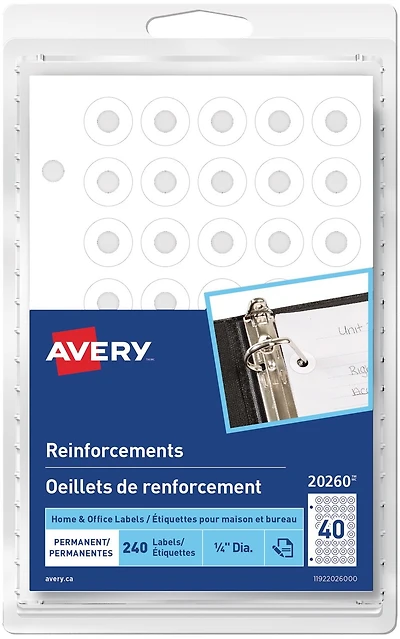 Avery White Reinforcement Labels, ¼" Diameter - 20260