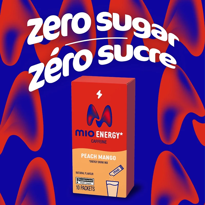 Mio Energy Peach Mango Energy Drink Mix, 2.4 G Packets, 10 Ct Box, Powders, 10pk