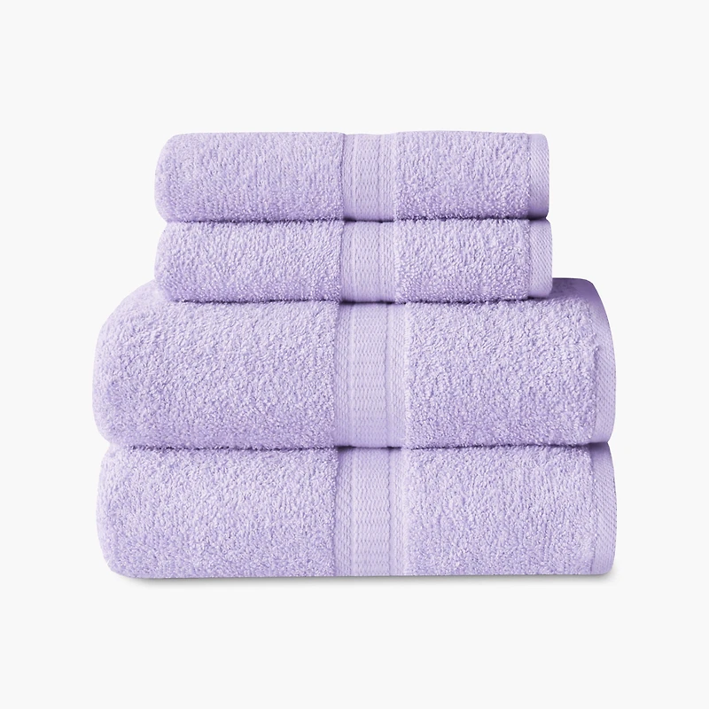 Ensemble de 4 pièces Mainstays Basics, 2 serviettes de bain, 2 serviettes à main, violet 100% Coton, 27x52, 16x26