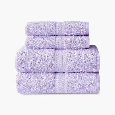 Ensemble de 4 pièces Mainstays Basics, 2 serviettes de bain, 2 serviettes à main, violet 100% Coton, 27x52, 16x26
