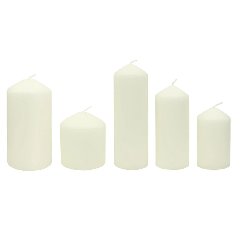 Mainstays bougies pilier ivoire, non parfumé Paquet de 5, tailles variées