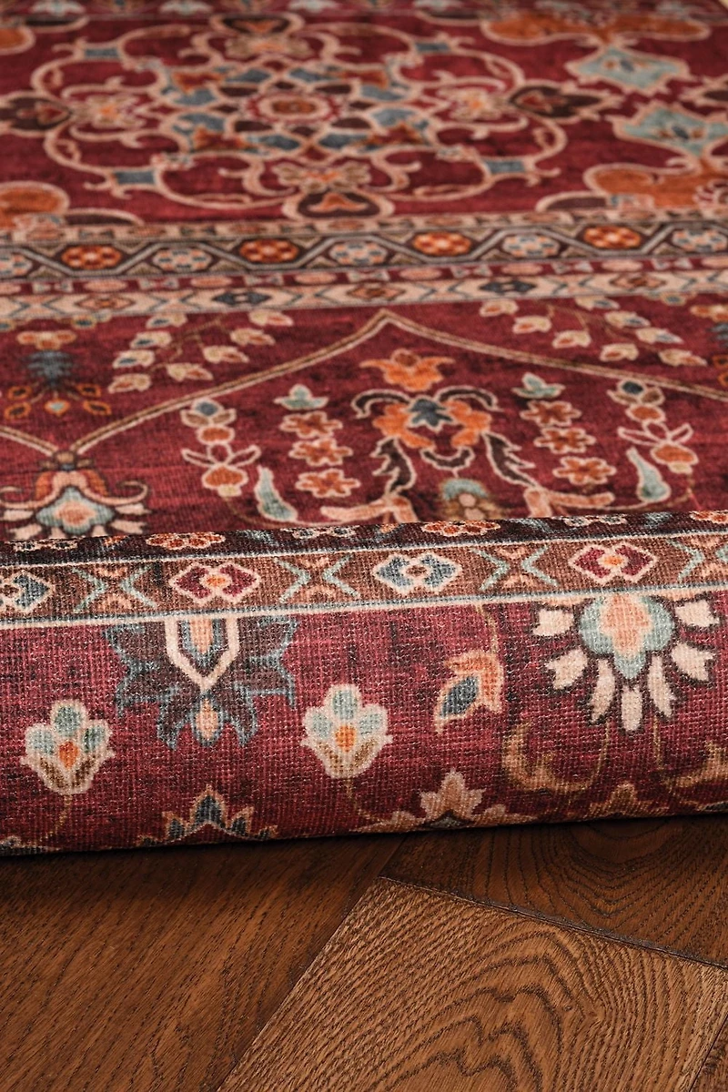 Neil 3' x 5' Washable Accent Rug, Garnet and Ivory