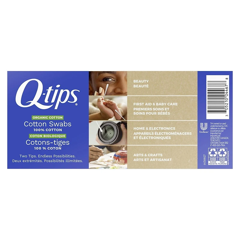 Cotons-tiges biologiques Q-tips, Pour soins de bébés, soins de beauté et premiers soins, Coton biologique à 100 %, 400 unités Cotons-tiges biologiques Q-tips, 400 unités