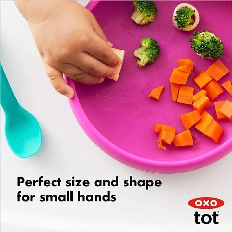 OXO Tot - Assiette en Silicone - Silicone Alimentaire - Flexible - Parfaite pour les Tout-Petits Apprenant à se Nourrir Seuls - Sans BPA - Rose