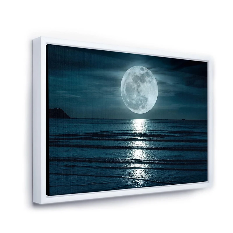 Designart Super Moon Over The Sea I FLOAT FRAME WALL ART