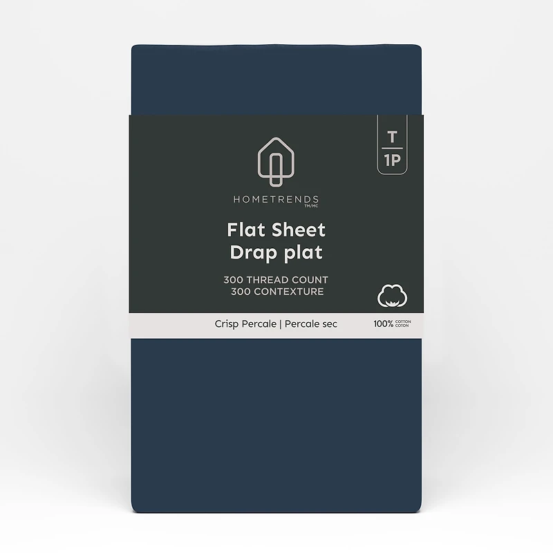 Hometrends 300 TC Brushed Percale Flat Sheet, Size: Twin
