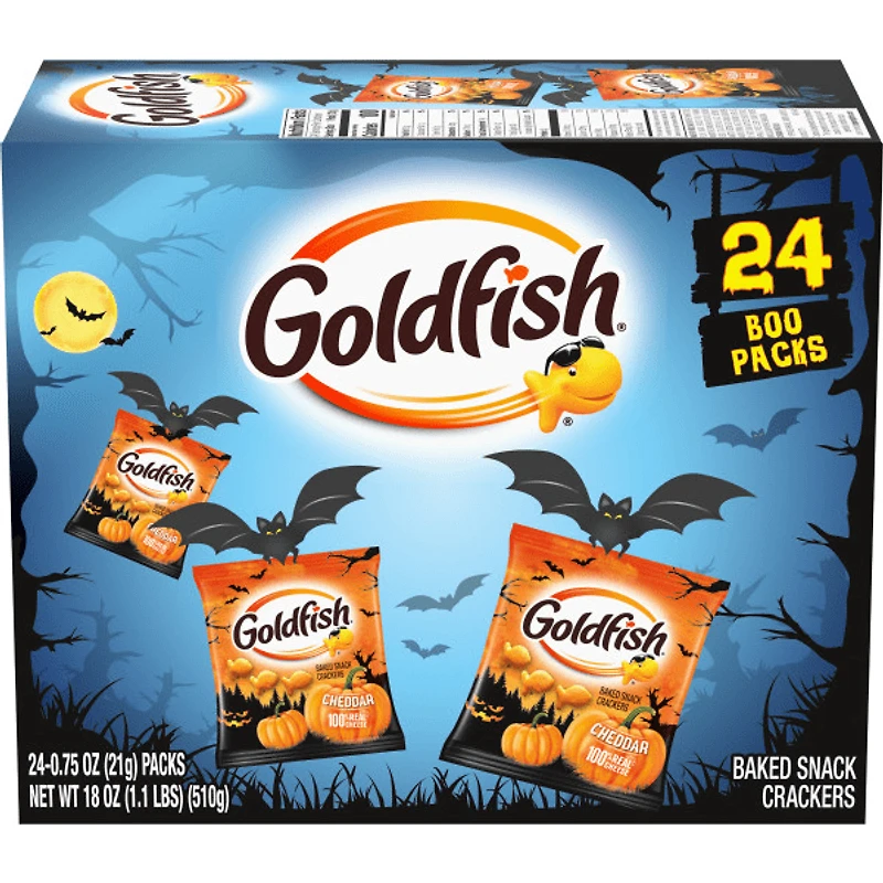 Pepperidge Farm(R) Goldfish(R) Cheddar Crackers, Halloween Multipack LTO (24 x 21g), GF Multipack Halloween LTO