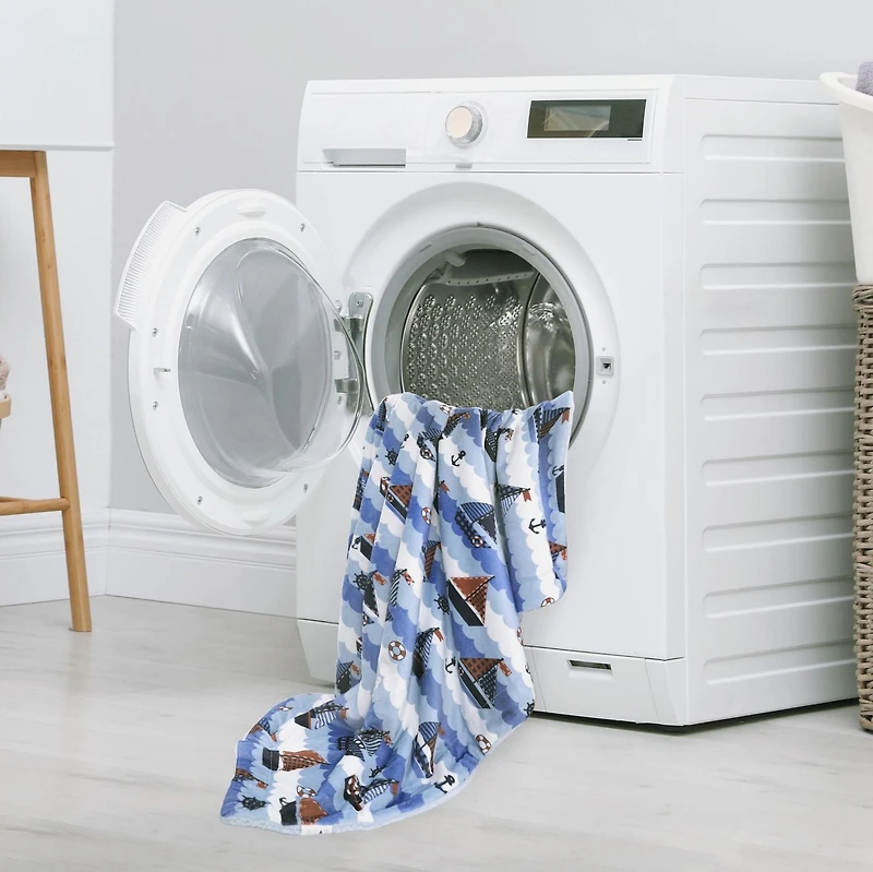 Marina Decoration Reversible Rich Printed Woven Fluffy Plush Soft Warm Flannel Fleece Children Throw Sherpa Kids Blanket, 40 x 50 Inch Nautical Sailing Boat with White Base Pattern