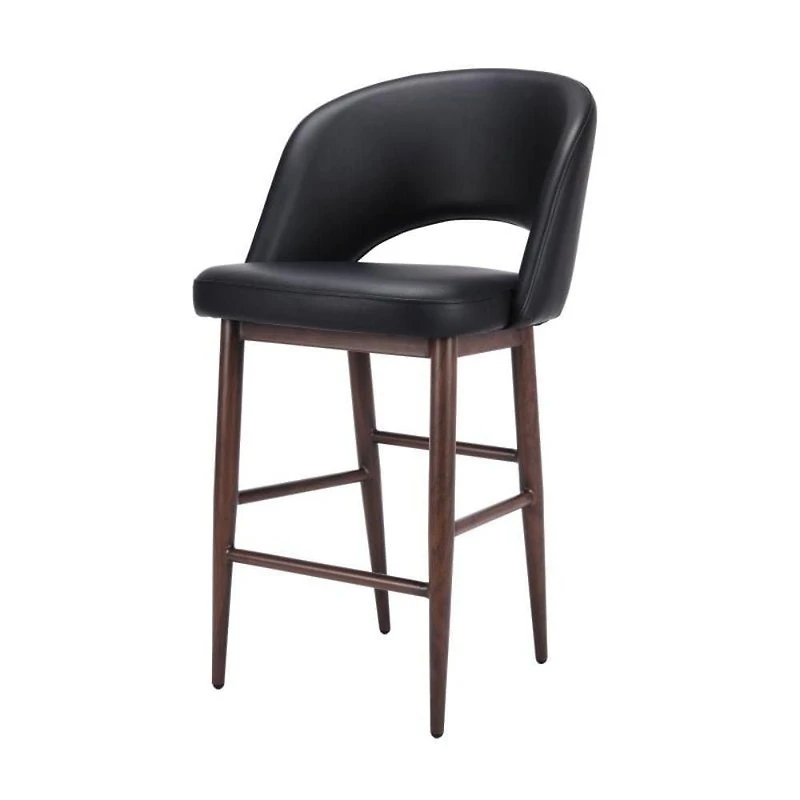 Tabouret de direction avec revêtement en PU et cadre en métal noyer – Tabouret à dossier haut avec repose-pieds, style milieu de siècle, siège confortable et robuste pour les bureaux et les espaces mo