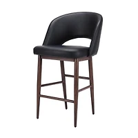 Tabouret de direction avec revêtement en PU et cadre en métal noyer – Tabouret à dossier haut avec repose-pieds, style milieu de siècle, siège confortable et robuste pour les bureaux et les espaces mo