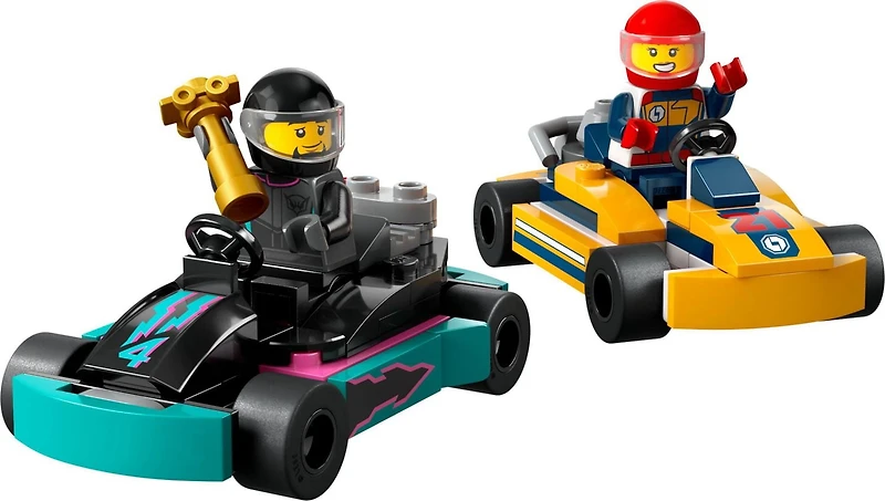 LEGO City Go-Karts and Race Drivers Toy Playset, 2 Driver Minifigures, Racing Vehicle Car Toy, Fun Race Car Toy Gift for Kids Aged 5 and Up, 60400, Includes 99 Pieces, Ages 5+