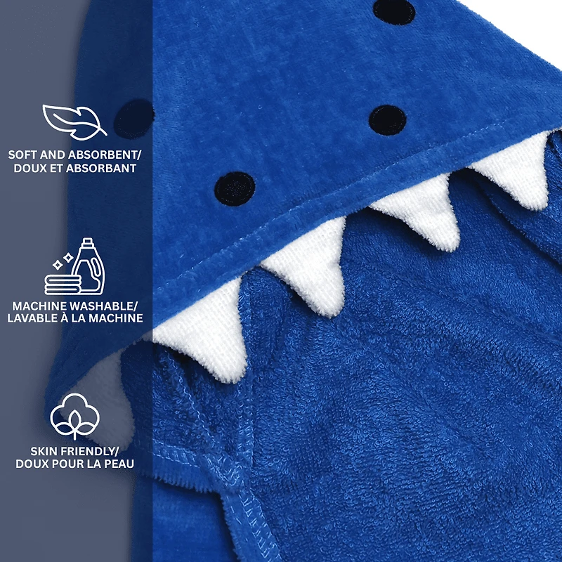Mainstays Kids Hooded Towel, Shark, 24x48", 100% Cotton