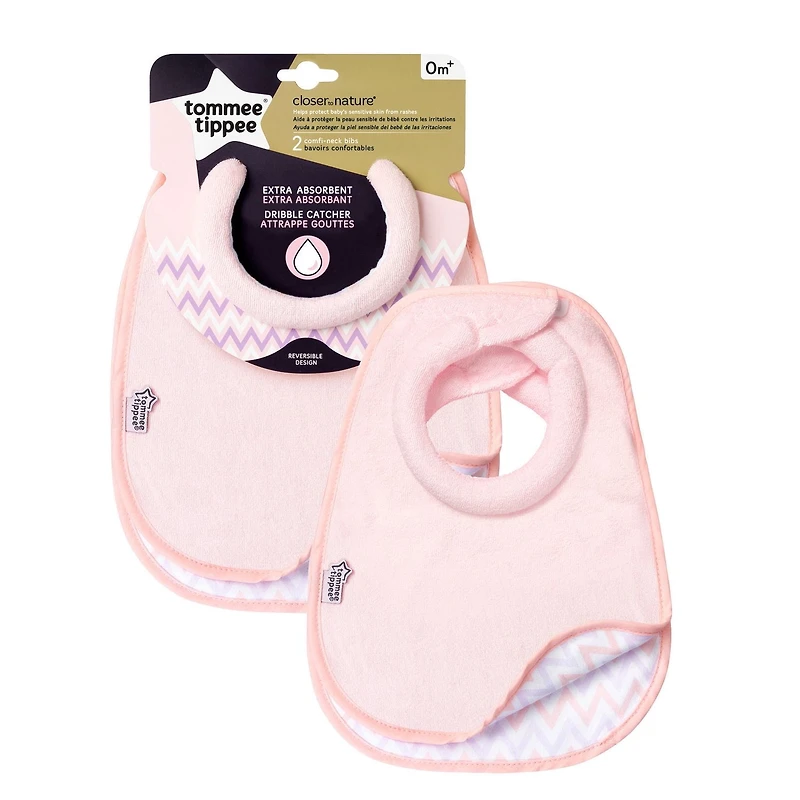 Tommee Tippee Closer to Nature Comfi-Neck Reversible Soft Baby Bib, 0m+ – Pink