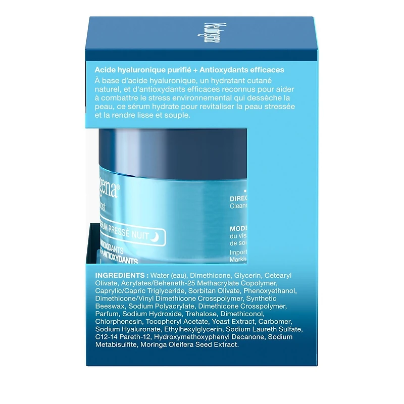 Neutrogena Hydro Boost Sérum pressé Nuit pour le visage avec acide hyaluronique purifié et antioxydants, pour une peau hydratée 48g