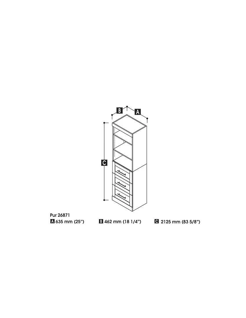 Bestar Pur Unité de rangement 25“ avec ensemble 3 tiroirs