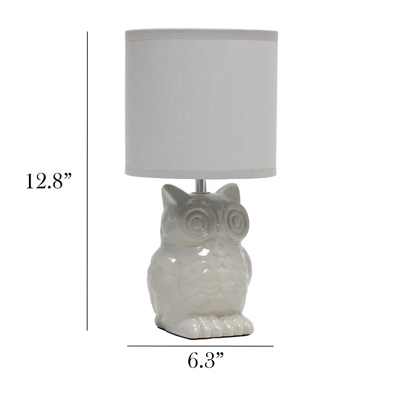 Simple Designs 12.8"  Ceramic Owl Bedside Table Desk Lamp with Matching Fabric Shade for Home Decor, Bedroom, Nightstand, Living Room, Entryway, Kids' Room, Nursery, Dandelion Yellow