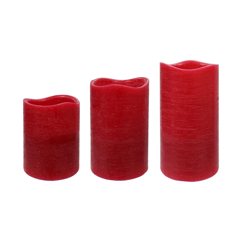 3pk Red LED Pillar Candle Set with Wreath and Plate