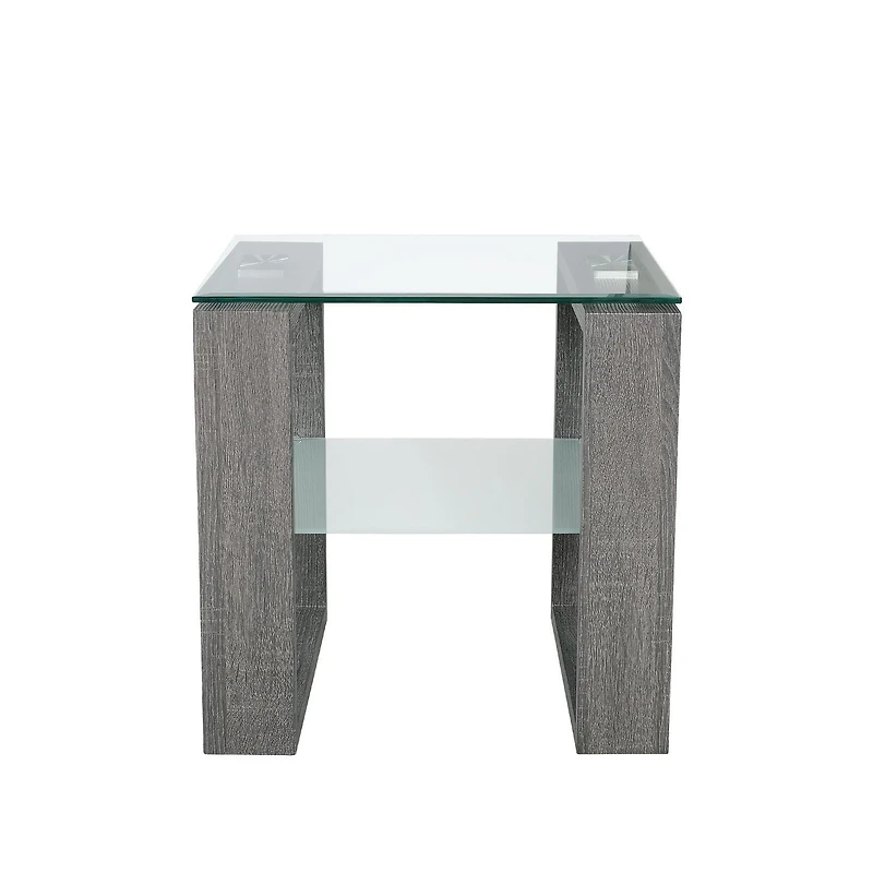 Caleb Grey Wood Side End Table with Glass Shelf