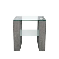 Caleb Grey Wood Side End Table with Glass Shelf