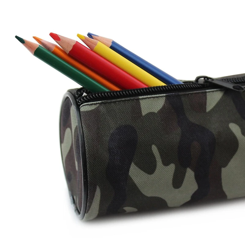 Pen+Gear Khaki Green Camo Barrel Pencil Pouch in Durable Polyester