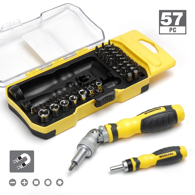 WorkPro Flex Bit Driver - 57 Piece, Cr-V steel for durability