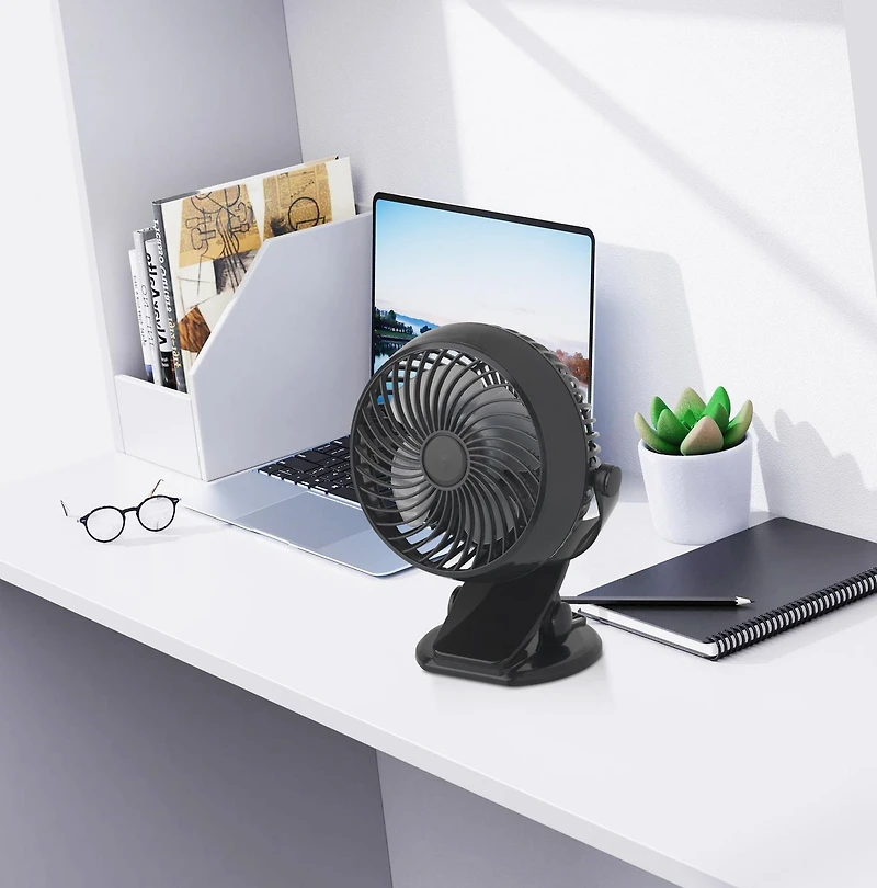 Ventilateur à pince rechargeable Mainstays en noir Angle de sortie d'air réglable