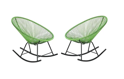 Costa Rocker Lounge Chair in Green, Wire Lounge Chair, Plastic Lounge Chair, Beach Lounge Chair, Indoor-Outdoor Lounge Chair, Patio Lounge, Acapulco Chair,Hammock Weave,Rattan,Weather resistance  Oval