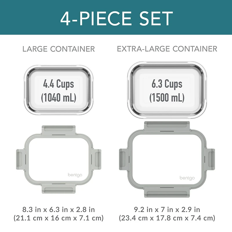 Bentgo Glass Leak-Proof Glass Food Storage Set - 2-Pack (4.4-Cup and 6.3-Cup Containers) - Pebble Beach<br>Edit