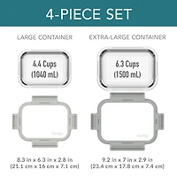 Bentgo Glass Leak-Proof Glass Food Storage Set - 2-Pack (4.4-Cup and 6.3-Cup Containers) - Pebble Beach<br>Edit