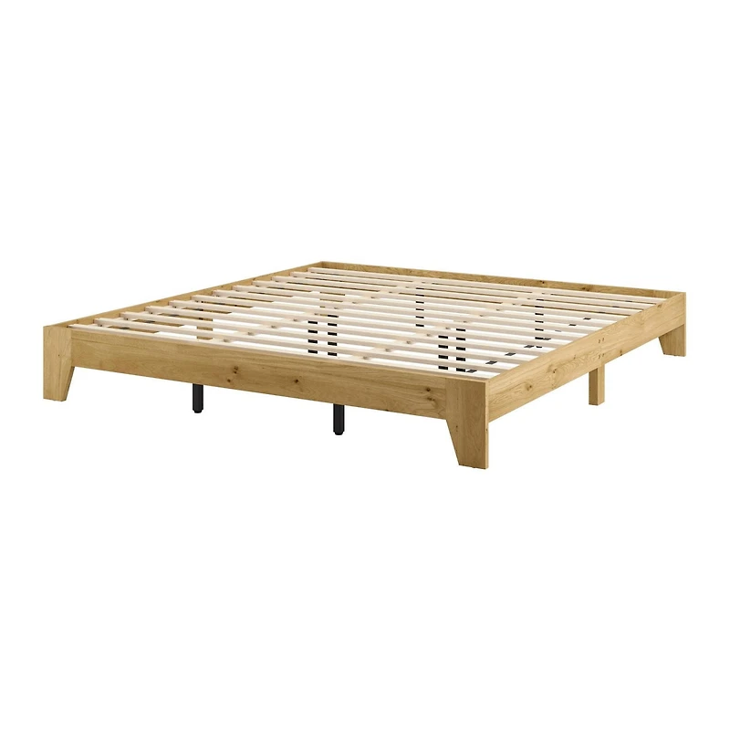 CorLiving Aiko Engineered Wood Mid Century Platform Bed Frame with Slats, No Box Spring Required