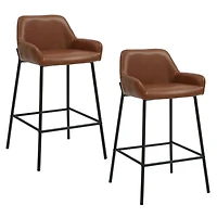 Contemporary Faux Leather & Metal 26" Counter Stool, PU, Set of 2 - Saddle & Black