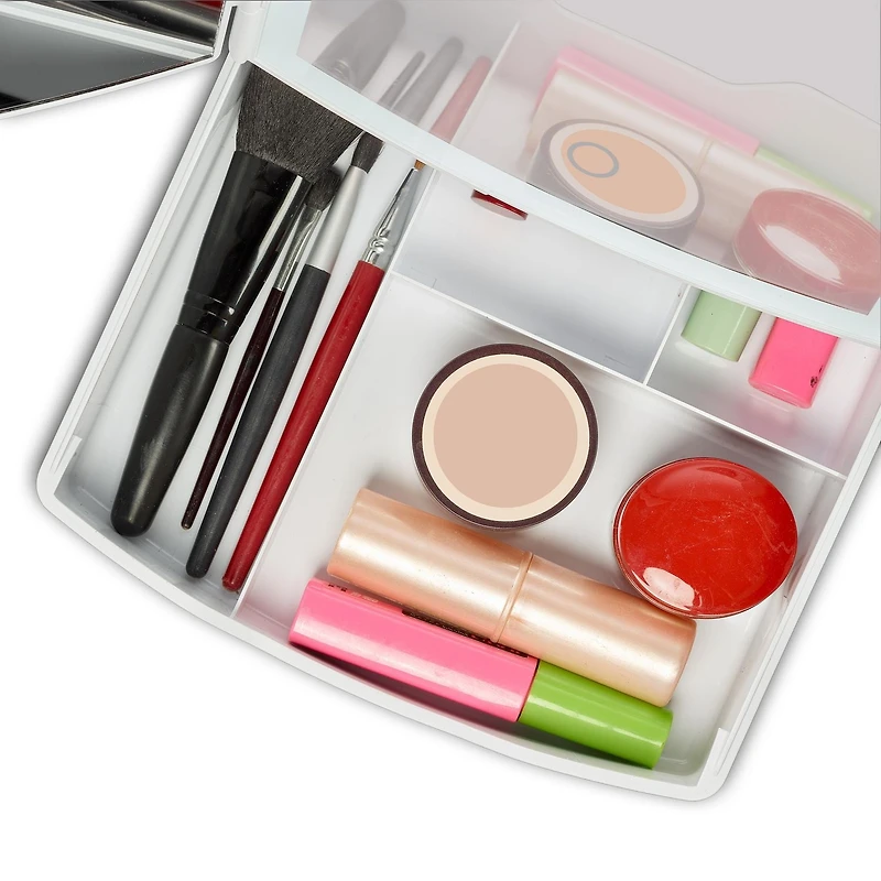 Portable Tri-Fold LED Mirror - Lighted Vanity Mirror with Storage Tray