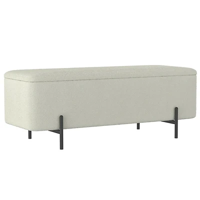 Modern Fabric & Metal Storage Ottoman Bench - White & Black