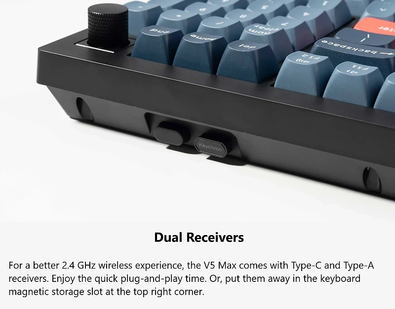 Keychron V5 Max Clavier mécanique sans fil RVB remplaçable à chaud interrupteur rouges cadre en ABS avec interrupteur disposition 96% noir carbone V5M-D1