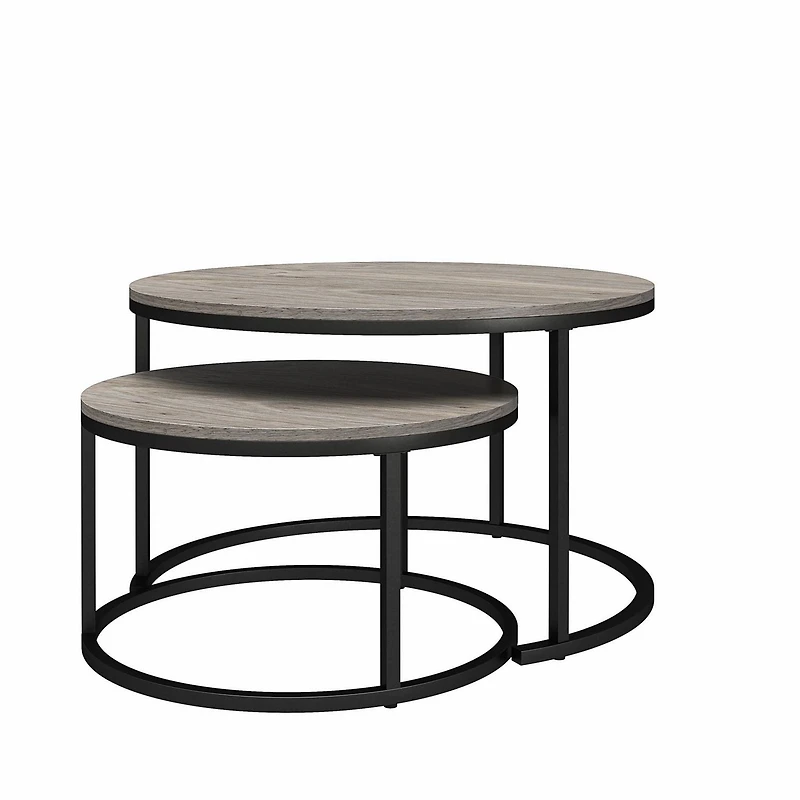 Ameriwood Home Camdale 4-Piece Nesting Coffee and End Table Bundle, Gray Oak w/ Black Meta