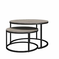 Ameriwood Home Camdale 4-Piece Nesting Coffee and End Table Bundle, Gray Oak w/ Black Meta