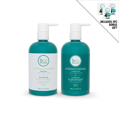 Boo Bamboo All Natural 2pc Strengthening Hair Set 300ml-  Shampoo & Conditioner + Bonus Gift