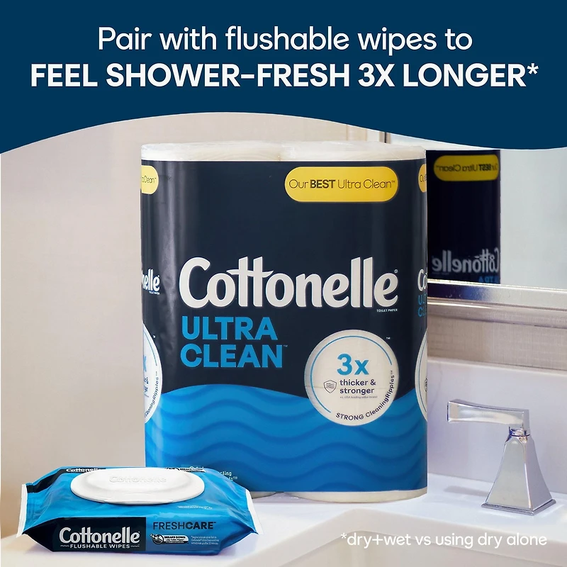 Cottonelle Ultra Clean Toilet Paper, Strong Toilet Tissue, 6 Mega Rolls (6 Mega Rolls = 24 Regular Rolls), 284 Sheets per Roll
