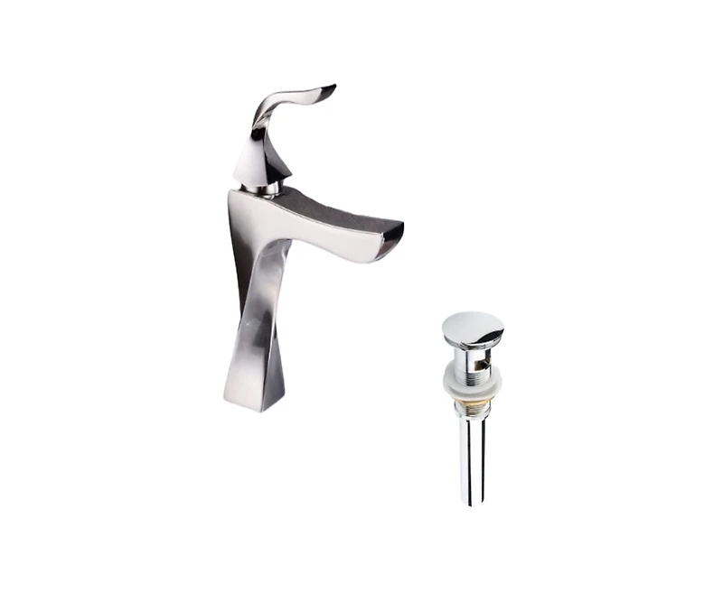 DROP Bath and Kitchen DR091450 Robinet pour lavabo de salle de bain de forme carrée en couleur chrome de la série Twist - comprend un drain avec trop-plein.