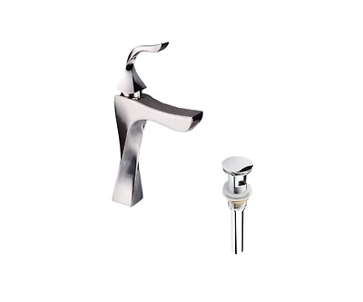DROP Bath and Kitchen DR091450 Robinet pour lavabo de salle de bain de forme carrée en couleur chrome de la série Twist - comprend un drain avec trop-plein.