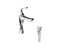 DROP Bath and Kitchen DR091450 Robinet pour lavabo de salle de bain de forme carrée en couleur chrome de la série Twist - comprend un drain avec trop-plein.
