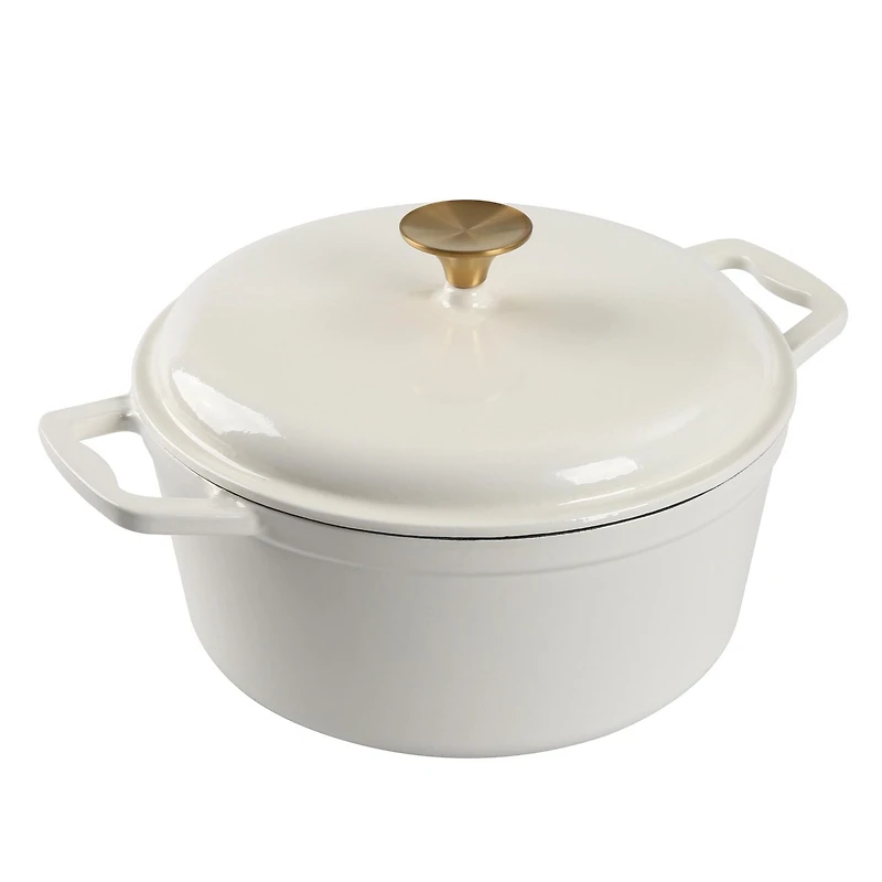Mainstays 4.75 Quart Round Enameled Cast Iron Dutch Oven with Lid, White, Hand Wash Only