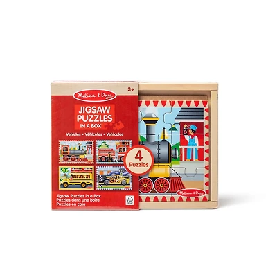 Melissa & Doug Vehicles Puzzles en bois 4-en-1 dans une boîte de rangement (48 pièces) - Certifié FSC