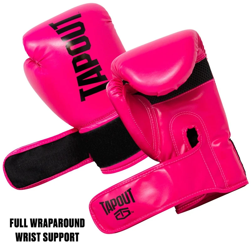 Gants de boxe Tapout 10 oz pour femmes avec fermeture réglable à crochet et boucle - Magenta/Blanc